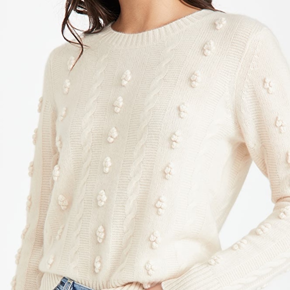 White + Warren Bauble Popcorn Cable Cashmere Crew Neck NWOT Size Small